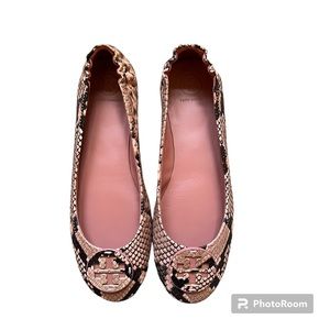Tory Burch Minnie Travel Ballet Snake Printed Leather